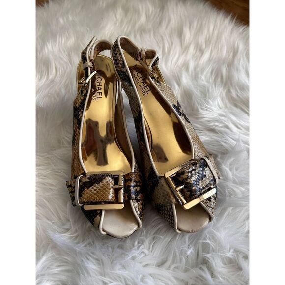 Michael kors heels size 7 animal print gold high heels 4 inch heel with platform - Picture 1 of 6